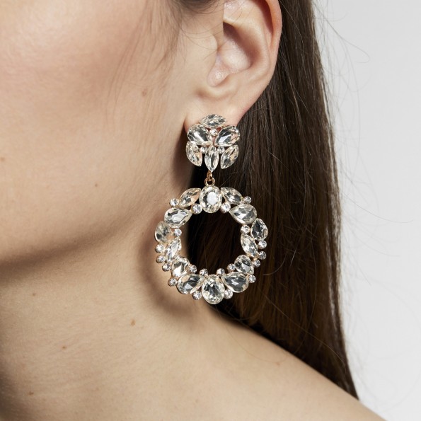 evening earrings - Long round white crystal earrings EARRINGS