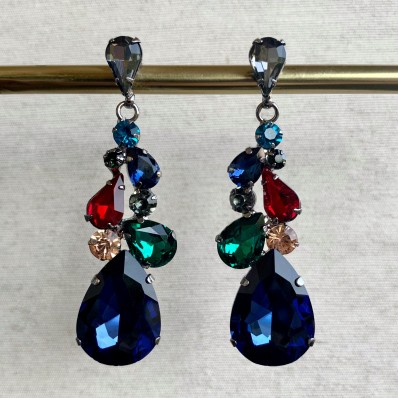 Long earrings with crystal stones - Multicolour/Blue