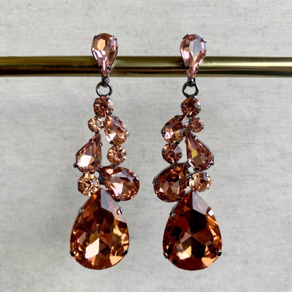 γυναικεια κοσμηματα - χειροποιητα κοσμηματα - σκουλαρικια βραδινα - σκουλαρικια με ροζ πετρες