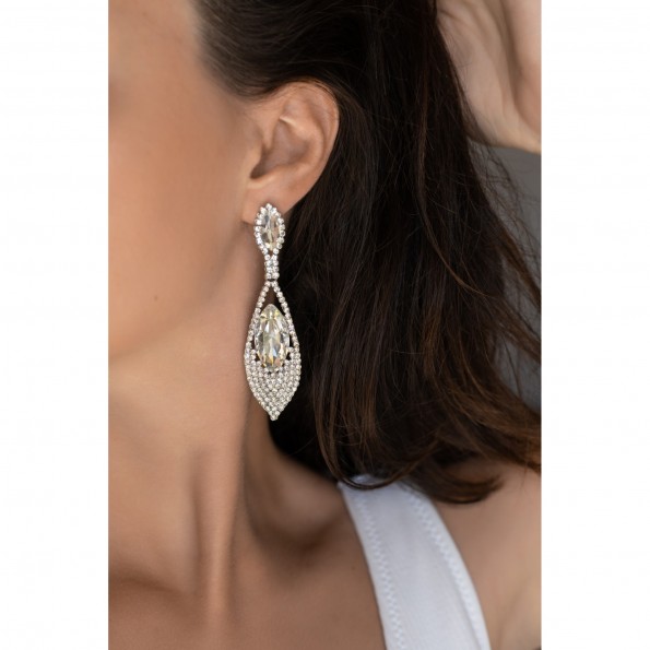 evening earrings - Evening long large crystal white crystal earrings EARRINGS