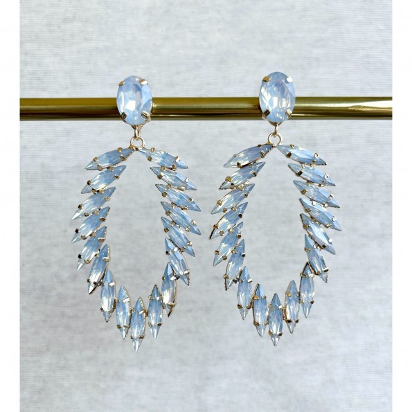 Long white opal gold evening earrings EARRINGS