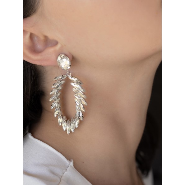 Long white crystal evening earrings EARRINGS