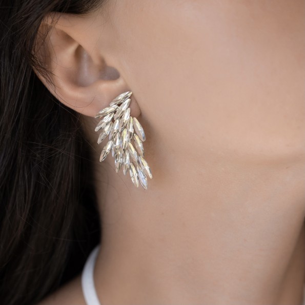γυναικεια κοσμηματα - σκουλαρικια βραδινα - Σκουλαρίκια κοντά φτερά λευκό κρυστάλλινο  ΣΚΟΥΛΑΡΙΚΙΑ