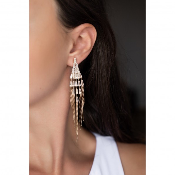 evening earrings - Impressive white rhinestones and chains earrings EARRINGS