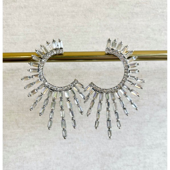 γυναικεια κοσμηματα - σκουλαρικια βραδινα - Σκουλαρίκια εντυπωσιακά ακτίνες λευκά ασημί ΣΚΟΥΛΑΡΙΚΙΑ