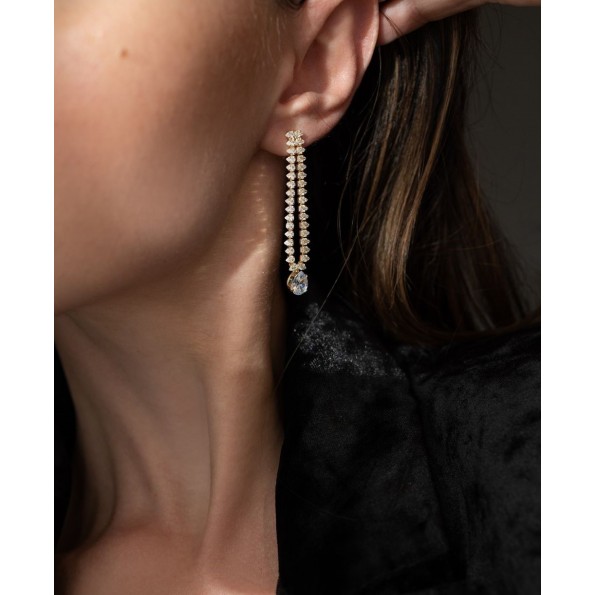 Teardrop earrings double row gold crystals EARRINGS