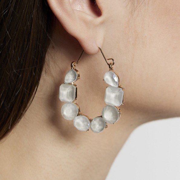 evening earrings - Earrings hoops white opal crystals EARRINGS