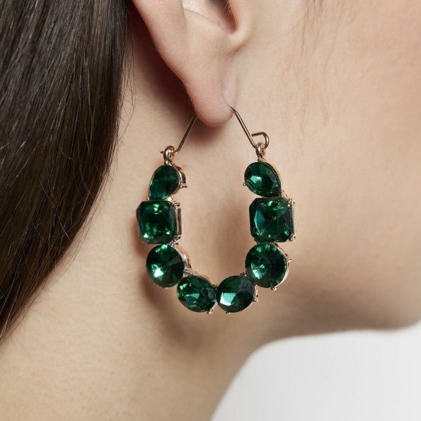 evening earrings - Emerald crystal hoop earrings EARRINGS