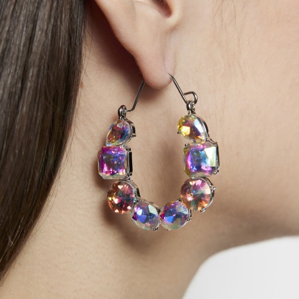 evening earrings - Earrings hoops rainbow-colored crystals EARRINGS