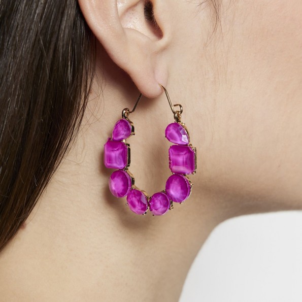 evening earrings - Fuchsia crystal hoop earrings EARRINGS