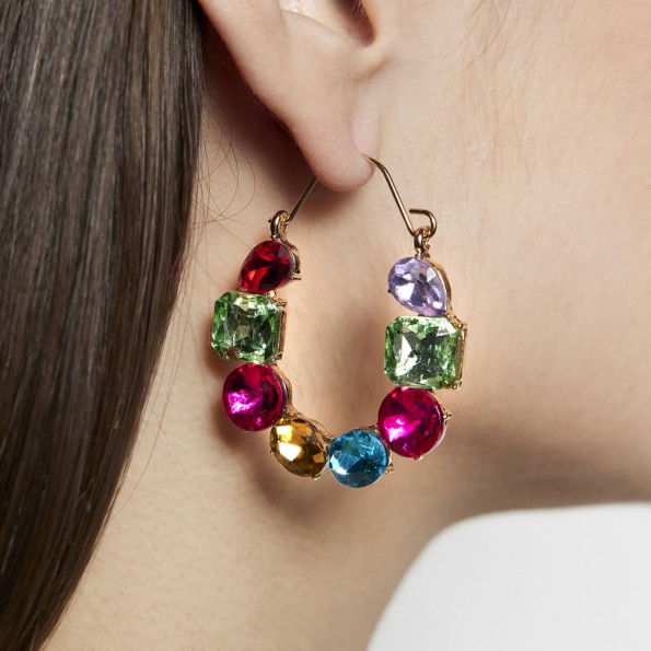 evening earrings - Earrings hoops colorful crystals EARRINGS