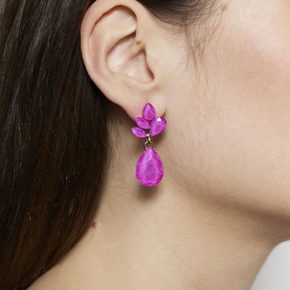 evening earrings - Fuchsia short crystal earrings EARRINGS