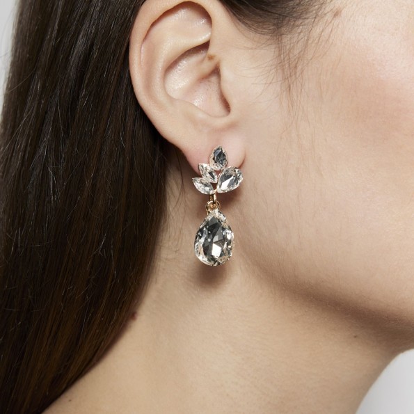 evening earrings - Short white crystal earrings EARRINGS