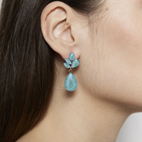 evening earrings - Turquoise crystal short earrings EARRINGS