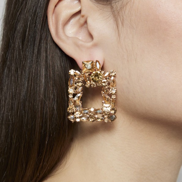 evening earrings - Impressive square golden shadow crystal earrings EARRINGS
