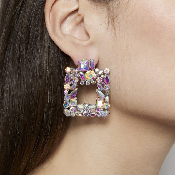 evening earrings - Impressive square iridescent crystal earrings EARRINGS