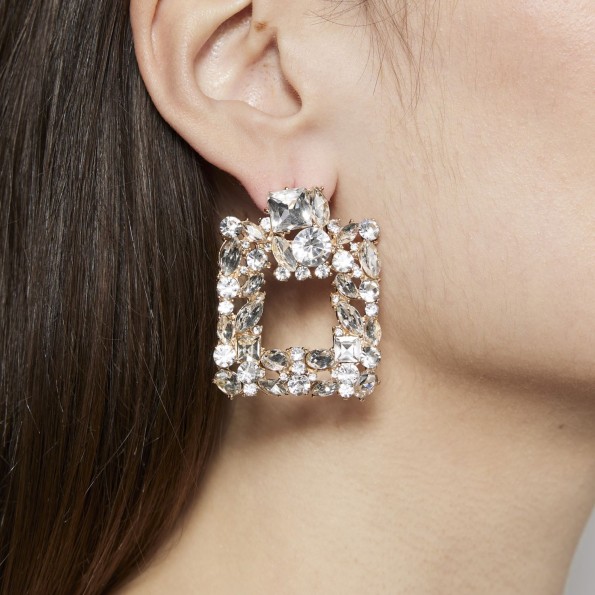 evening earrings - Impressive square crystal white earrings EARRINGS