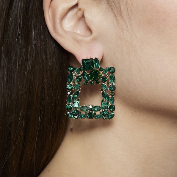 evening earrings - Impressive square emerald crystal earrings EARRINGS