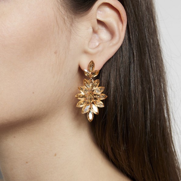 evening earrings - Medium golden shadow crystal dangling earrings EARRINGS