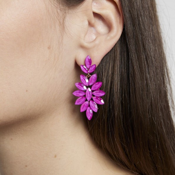 evening earrings - Medium fuchsia crystal dangling earrings EARRINGS