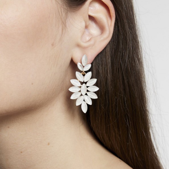 evening earrings - Medium white opal crystal dangling earrings EARRINGS