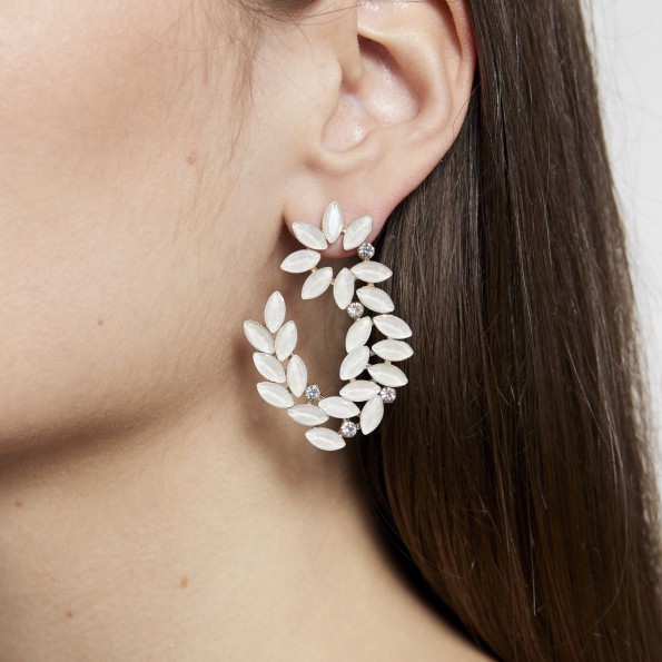 evening earrings - White opal crystal evening stud earrings EARRINGS
