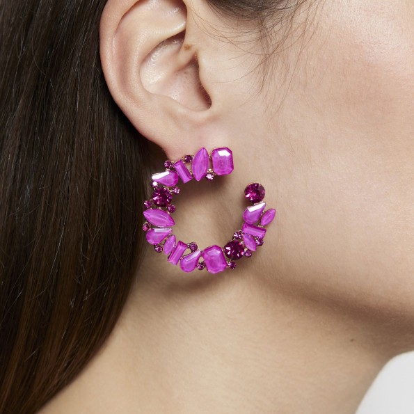 evening earrings - Saturn earrings fuchsia crystals EARRINGS