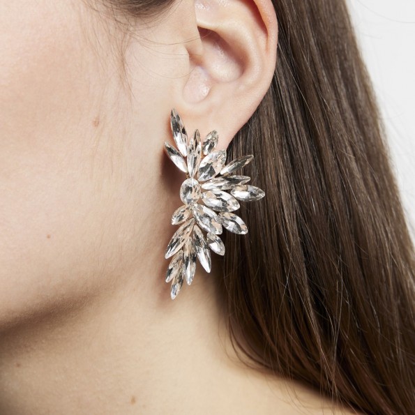 evening earrings - White crystal studded earrings EARRINGS