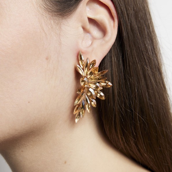 evening earrings - Golden-shadow crystal studded earrings EARRINGS