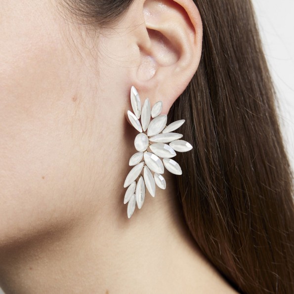 evening earrings - White opal crystal stud earrings EARRINGS