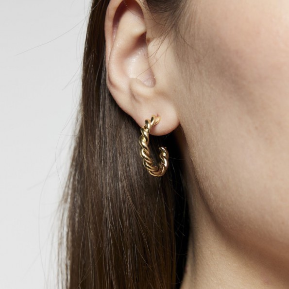 Short twisted thin gold-plated hoops EARRINGS