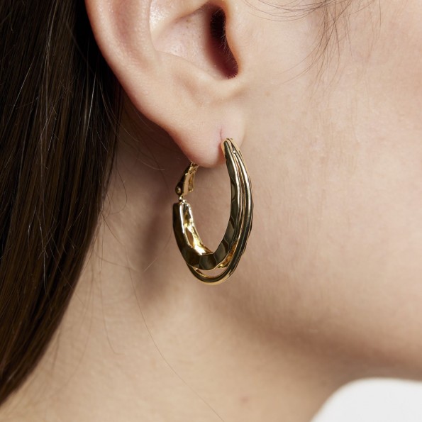 Oval triple forged gold plated hoops EARRINGS