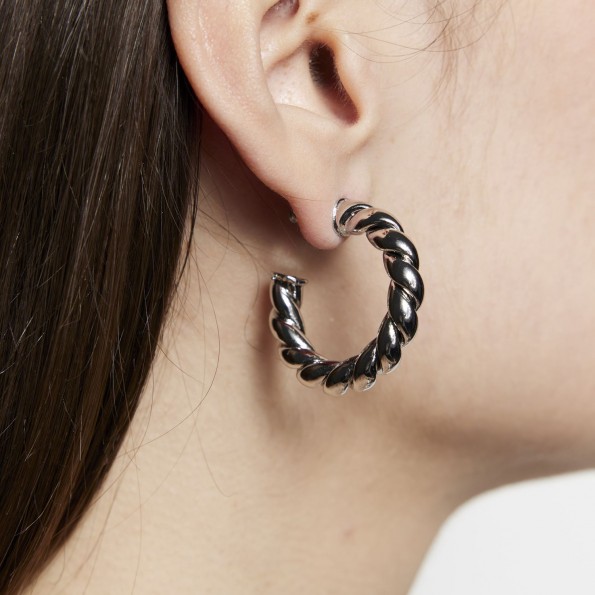 Thick twisted hoop earrings silver EARRINGS