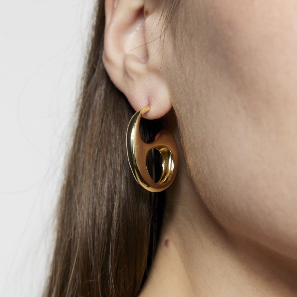 Μedium size gold plated brass hoops EARRINGS