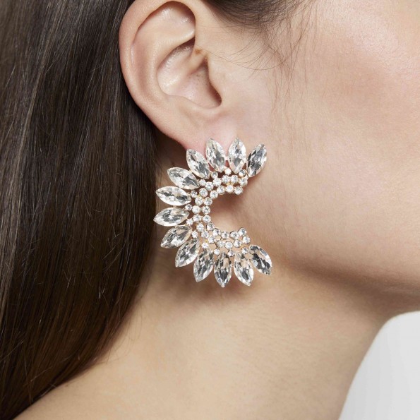 evening earrings - Impressive white crystal earrings on the ear EARRINGS