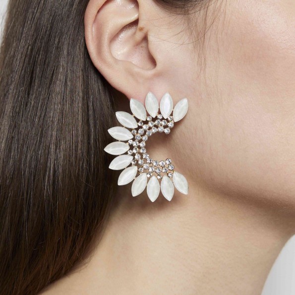 evening earrings - Impressive white opal earrings on the ear EARRINGS