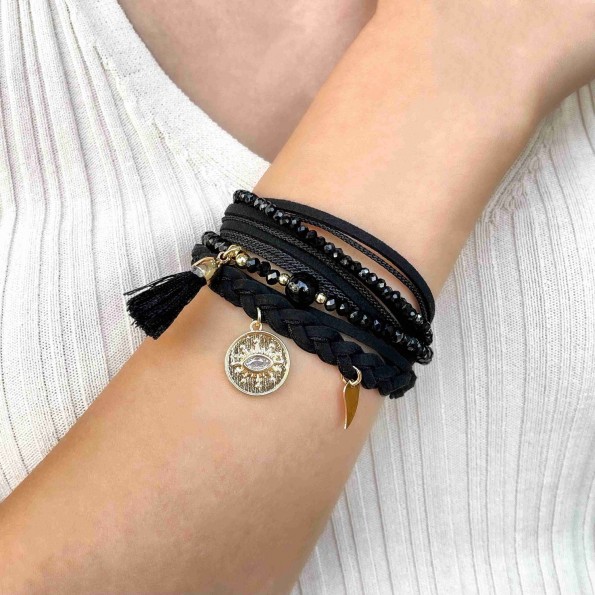 handmade bracelets - Handmade multi-row eye bracelet black BRACELETS 