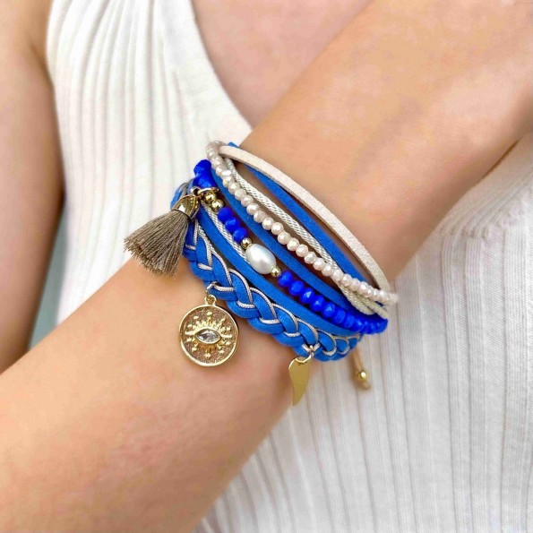 handmade bracelets - Handmade multi-row eye blue bracelet BRACELETS 