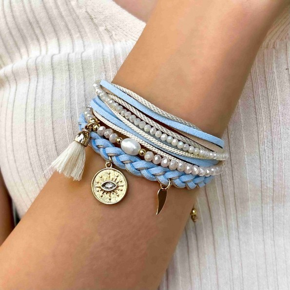 handmade bracelets - Handmade multi-row eye light-blue bracelet BRACELETS 