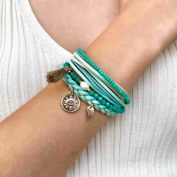 handmade bracelets - Handmade multi-row turquoise eye bracelet BRACELETS 