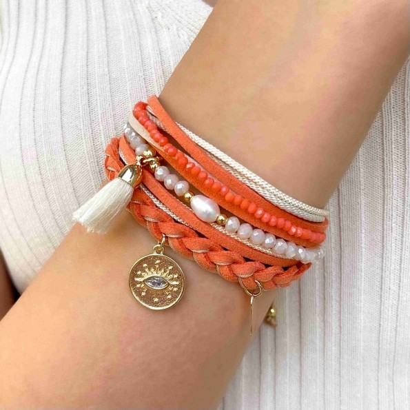 handmade bracelets - Handmade orange multi-row eye bracelet BRACELETS 
