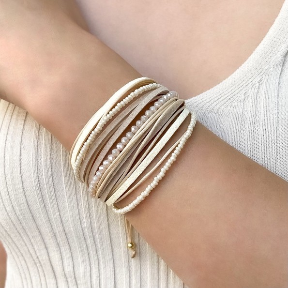 handmade bracelets - Multi-row bracelet in off-white leather BRACELETS 