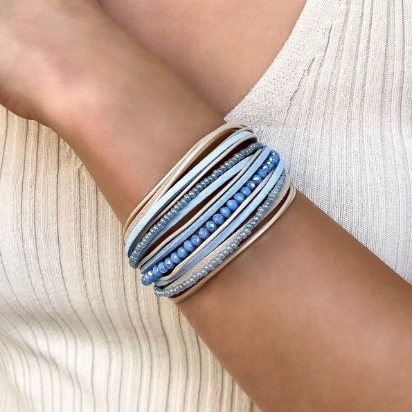 handmade bracelets - Multi-row light-blue leather bracelet BRACELETS 