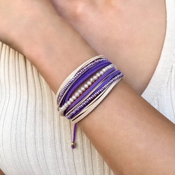 handmade bracelets - Multi-row lilac leather bracelet BRACELETS 