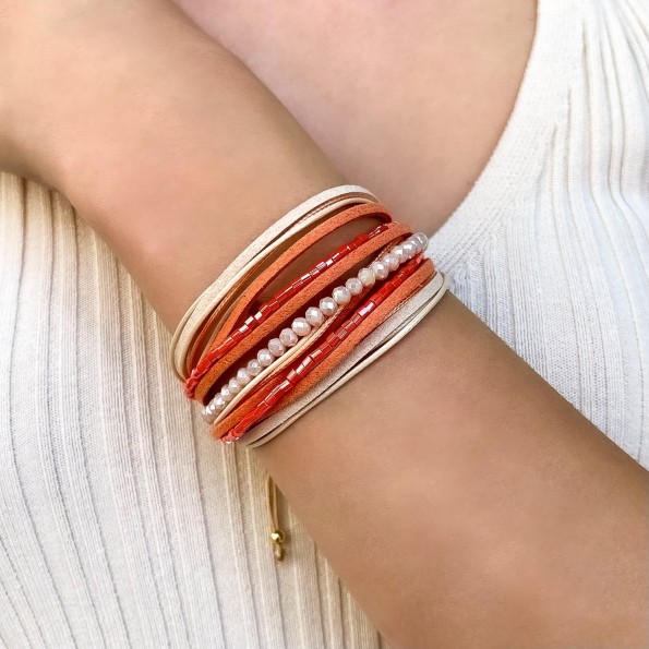 handmade bracelets - Multi-row orange leather bracelet BRACELETS 