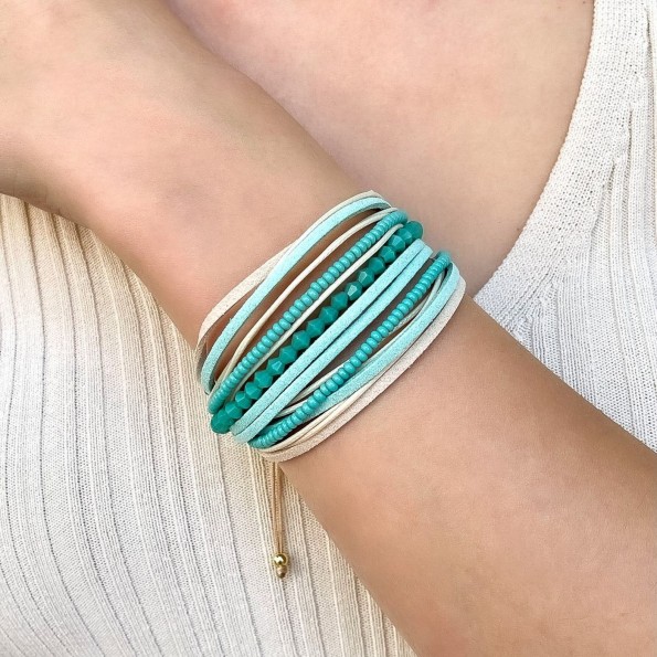 handmade bracelets - Multi-row turquoise leather bracelet BRACELETS 