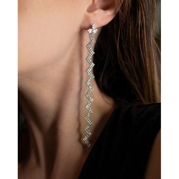 Long zigzag earrings silver zircon crystals EARRINGS