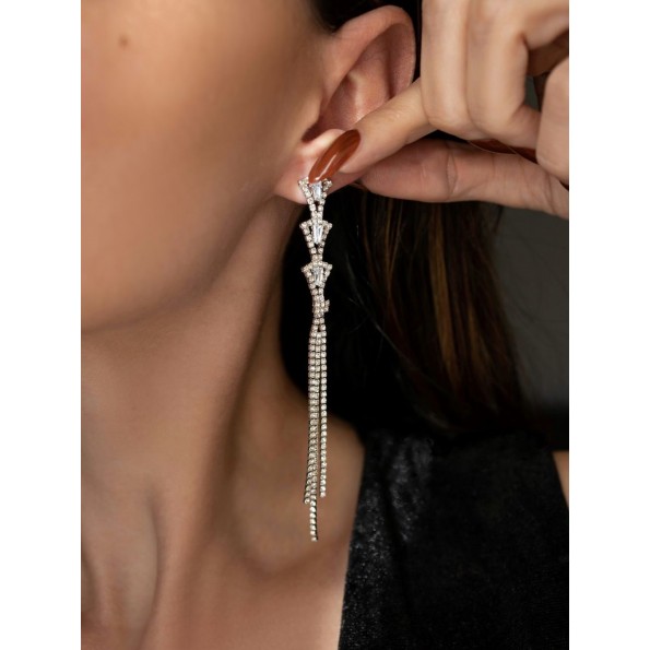 Long silver earrings zircon crystals EARRINGS