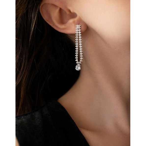 Teardrop earrings double row silver crystals EARRINGS