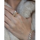 Gold leaf ring white zircon crystals RINGS